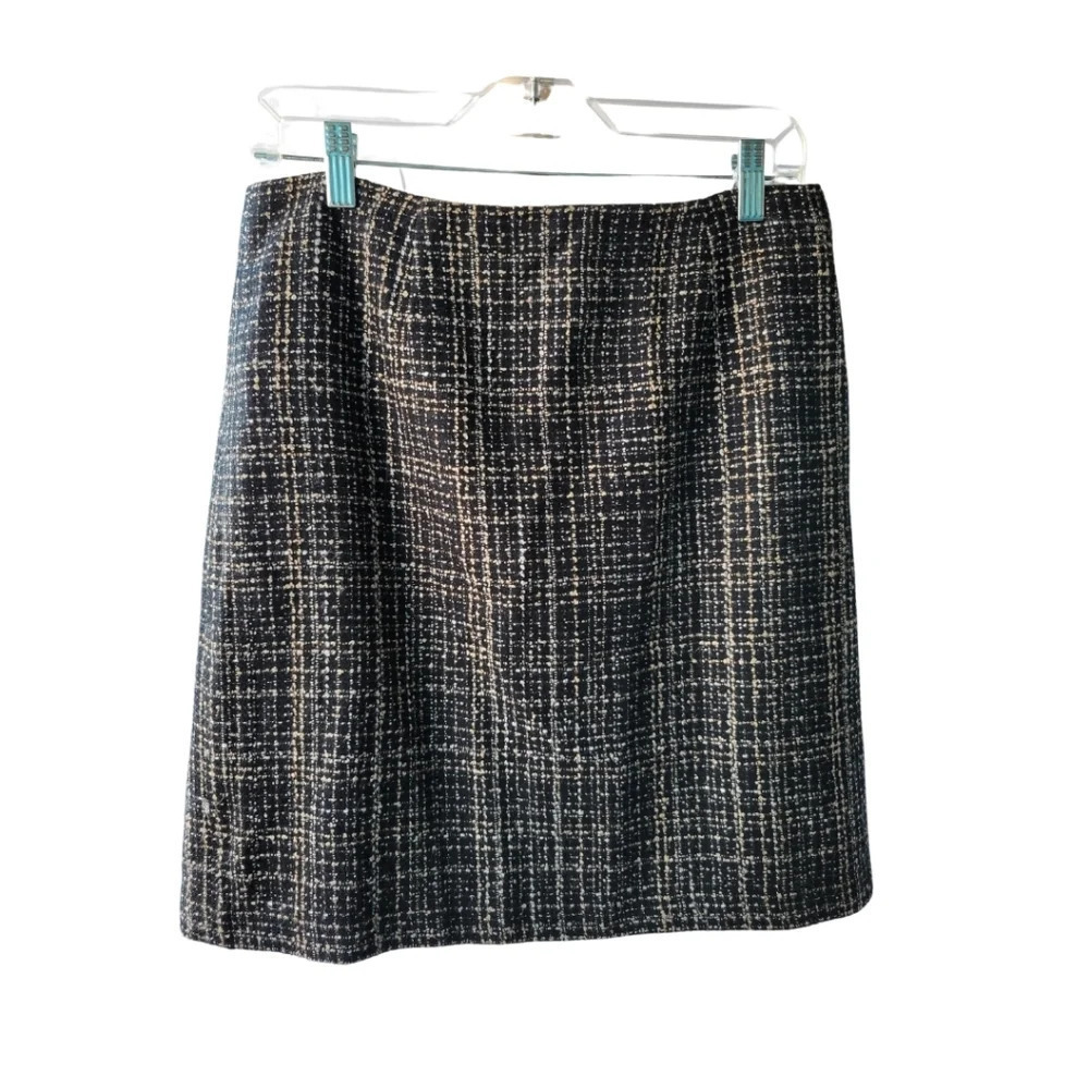 Simply Mannequin Tweed Skirt Black White Tan Zipper Back Slit 12P